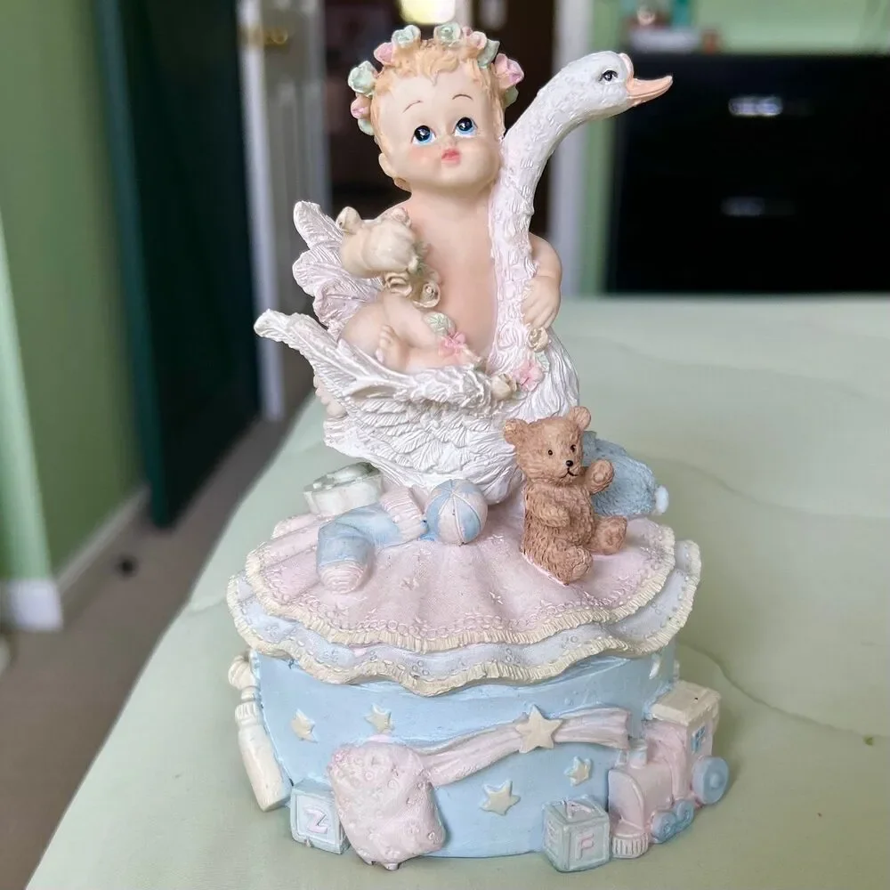 VTG 3D Baby + Swan Whimsical Dainty Figurine Textured Accent